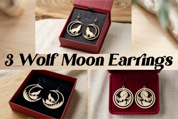 Download 3 Wolf Moon Earrings Bundle - Wolf Collection