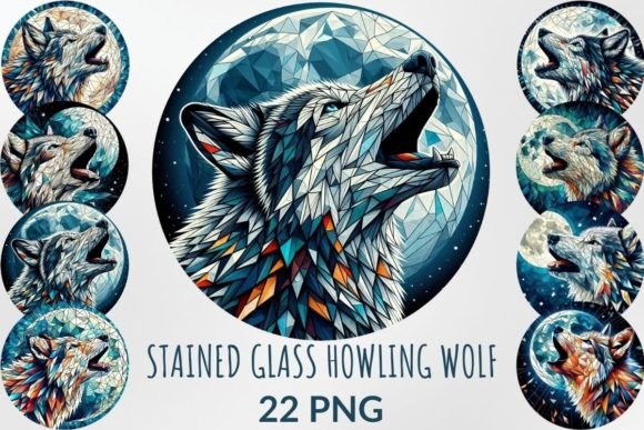 Download Stained Glass Howling Wolf Sublimation - Wolf Collection