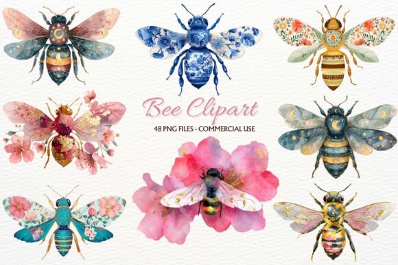 Download Floral Bee Clipart Boho Cottagecore PNG - Boho Collection