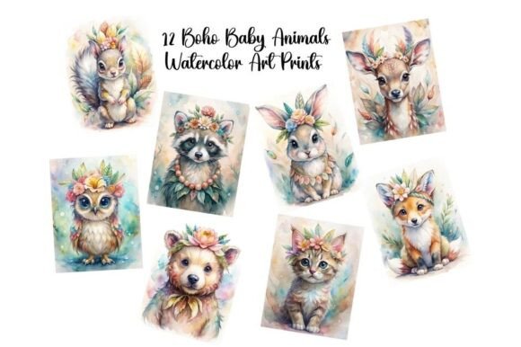 Download 12 Boho Baby Animals Wall Art Set 1 - Boho Collection