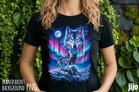 Download Wolf Aurora Moon Night PNG - Wolf Collection