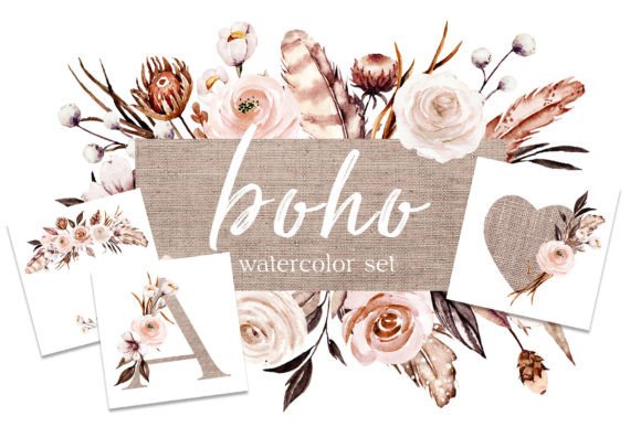 Download Watercolor Flowers Set Boho - Boho Collection