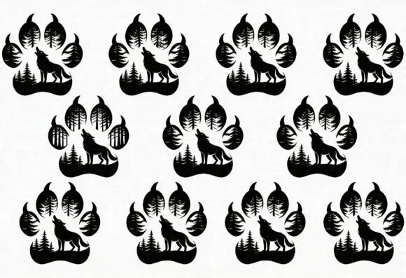 Download Wolf Paw Print Forest Silhouette SVG - Wolf Collection