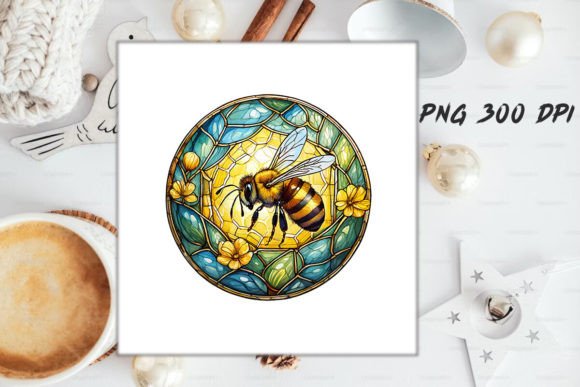 Download Stained Glass Bee Sublimation Round PNG - Premium Resources