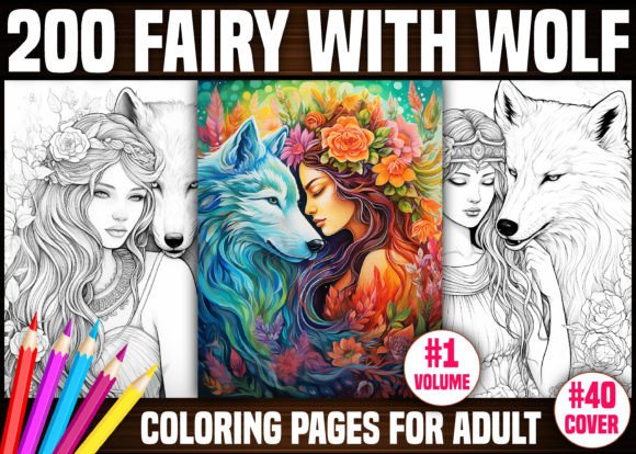 Download 200 Fairy with Wolf Coloring Pages - KDP - Wolf Collection