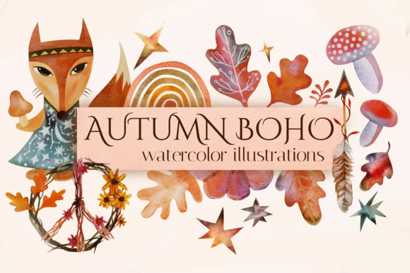 Download Fall Watercolor Clipart. Boho Autumn - Boho Collection