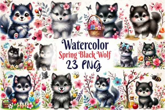 Download Spring Black Wolf Clipart Bundle - Wolf Collection