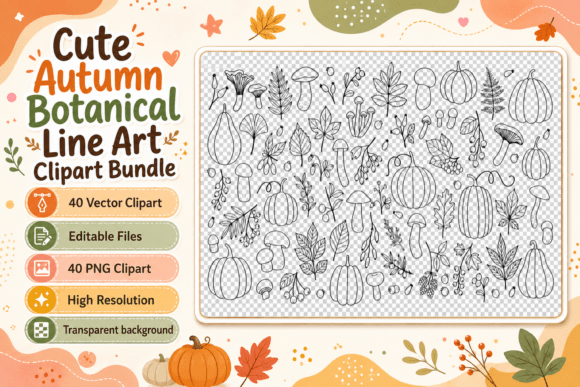Download Cute Autumn Botanical Clipart Bundle - Botanical clipart bundle Collection