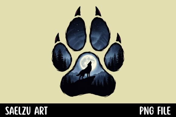 Download Wolf Paw Print Howling Moon Forest - Wolf Collection