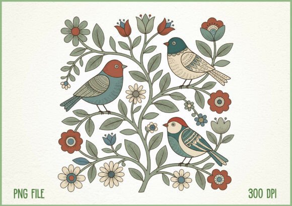 Download Vintage Boho Flower Birds Design - Boho Collection