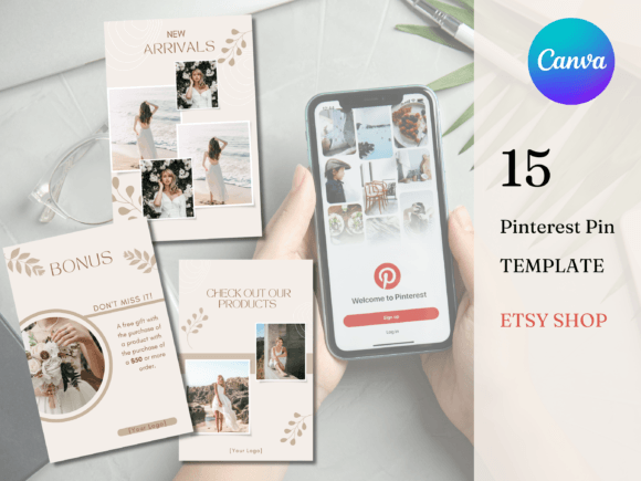 Download Boho Etsy Shop Pinterest Pin Templates - Boho Collection