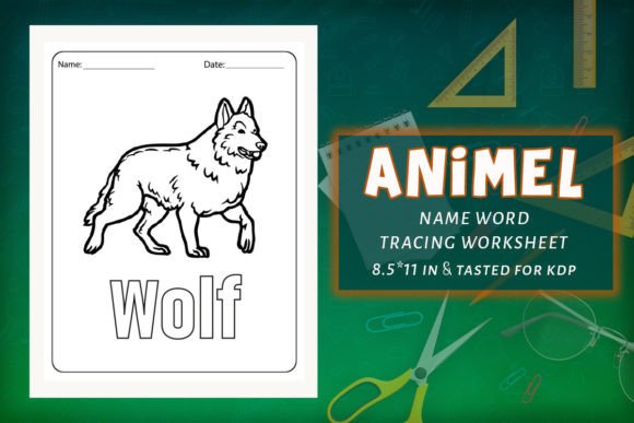 Download Animal Wolf Name Tracing KDP Worksheets - Wolf Collection