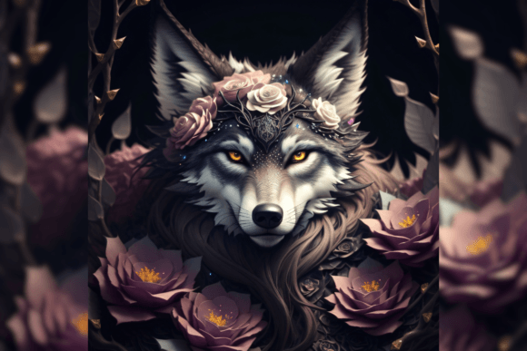 Download Wolf with Flowers Graphic Illustration - Wolf Collection