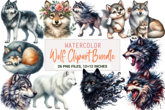 Download Watercolor Wolf Clipart Bundle - Wolf Collection