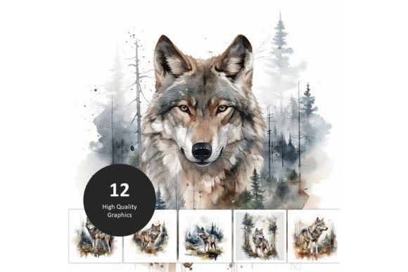 Download Wolf and Forest  Clip Art - 12 JPGs - Wolf Collection