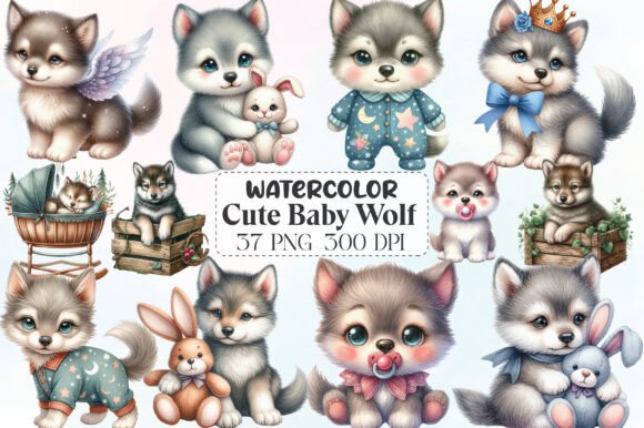 Download Watercolor Cute Baby Wolf Clipart - Wolf Collection