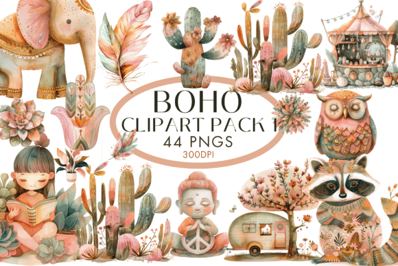Download Watercolour Boho Clipart 44pngs - Boho Collection