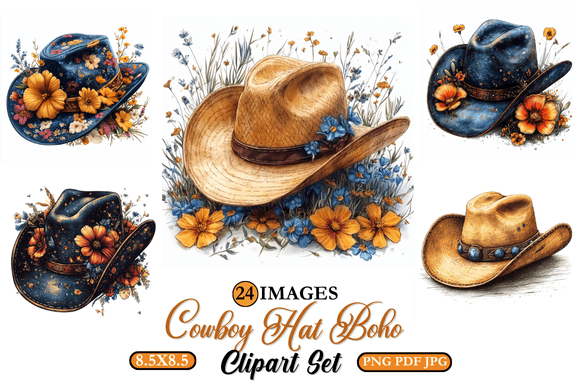 Download Cowboy Hat Boho Clipart Set - Boho Collection