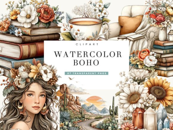 Download Watercolor Boho Clipart Bundle - Boho Collection