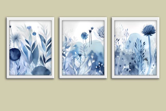 Download Floral Blue Boho Wall Art Printable Set - Boho Collection