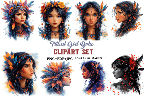 Download Tribal Girl Boho Clipart Set - Boho Collection