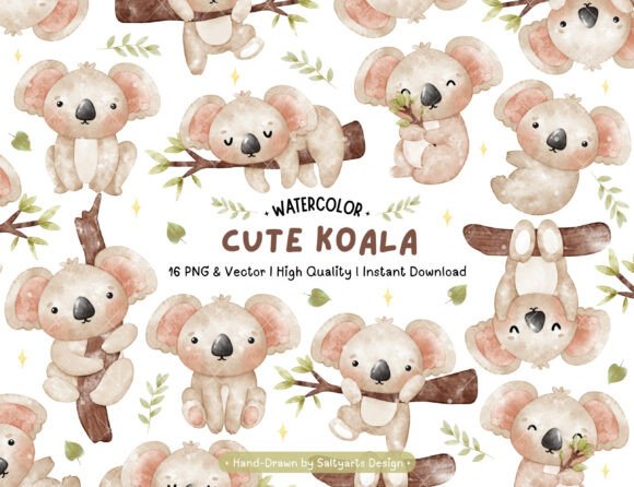 Download Watercolor Koala Boho Clipart Set - Boho Collection