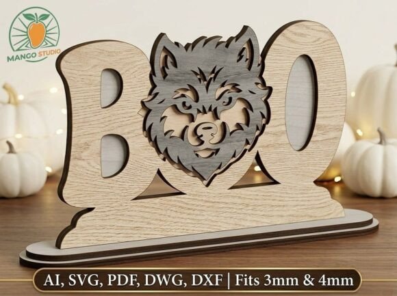 Download Werewolf Halloween Boo Sign SVG DXF - Wolf Collection