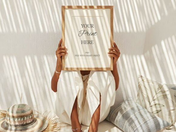 Download Wood Frame Mockup Woman Holding Boho - Boho Collection