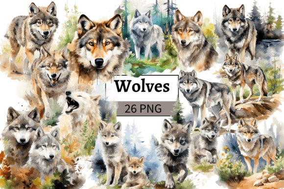 Download Watercolor Wolf Clipart Bundle PNG - Wolf Collection