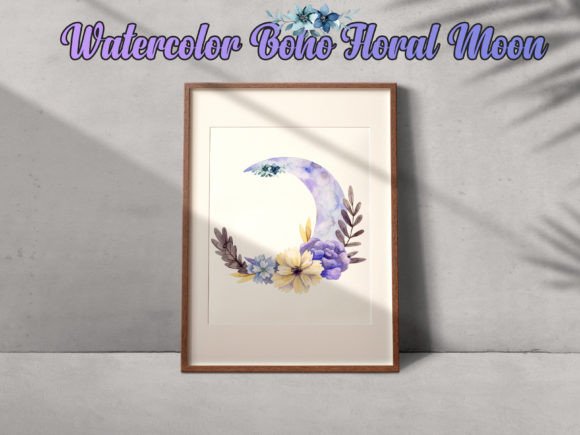 Download Boho Watercolor Floral Moon Wall Art - Premium Resources