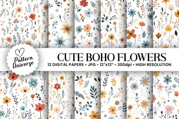 Download Minimal Boho Flowers Seamless Patterns - Boho Collection