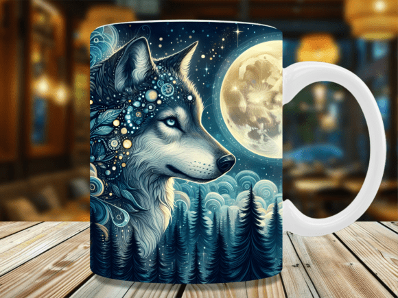 Download Celestial Full Moon Mystic Wolf Mug Wrap - Wolf Collection